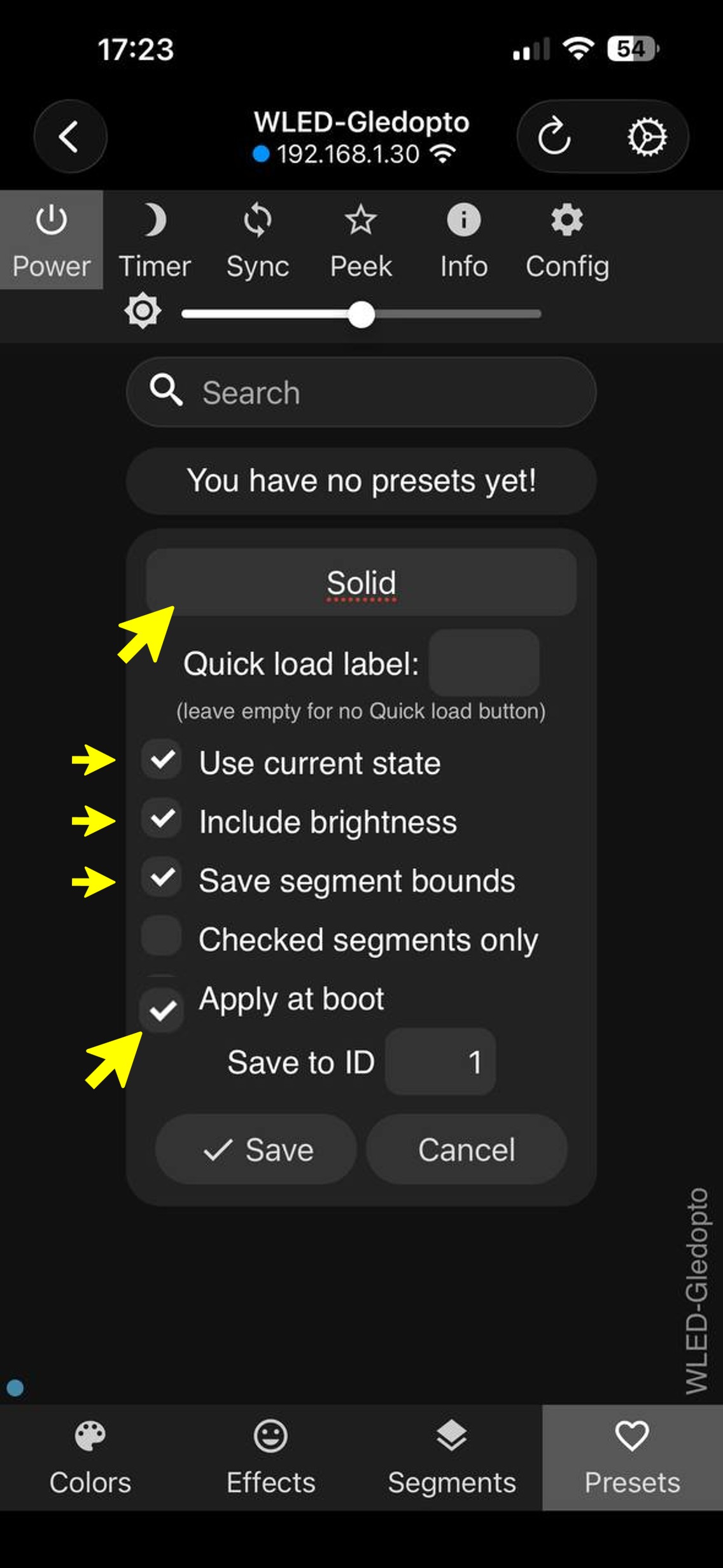 Save preset